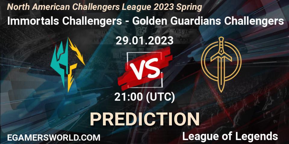Immortals Challengers - Golden Guardians Challengers: ennuste. 29.01.23, LoL, NACL 2023 Spring - Group Stage