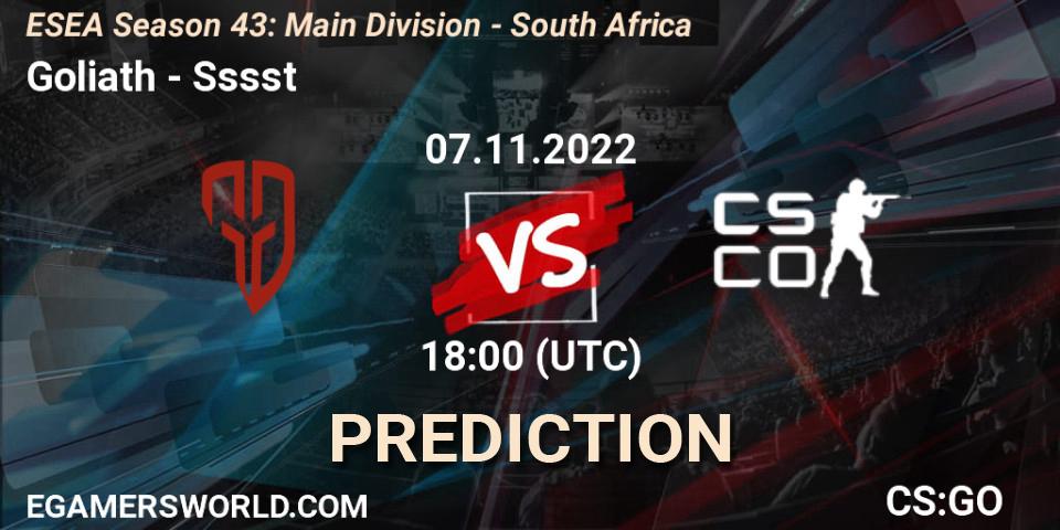 Goliath - Sssst: ennuste. 28.11.22, CS2 (CS:GO), ESEA Season 43: Main Division - South Africa