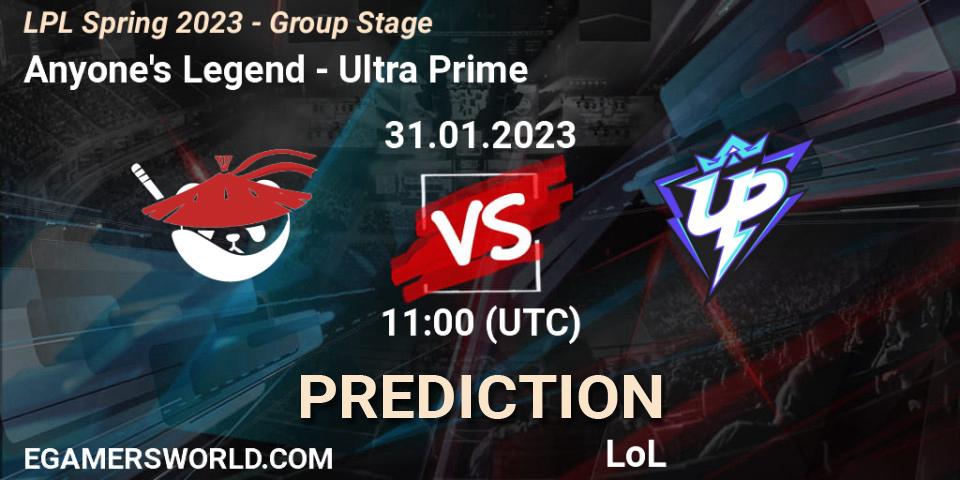 Anyone's Legend - Ultra Prime: ennuste. 31.01.23, LoL, LPL Spring 2023 - Group Stage