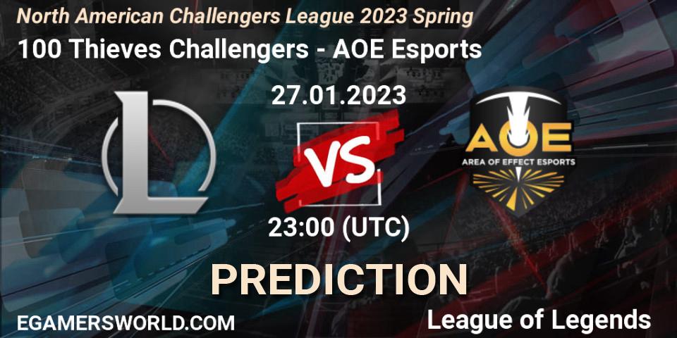 100 Thieves Challengers - AOE Esports: ennuste. 28.01.23, LoL, NACL 2023 Spring - Group Stage