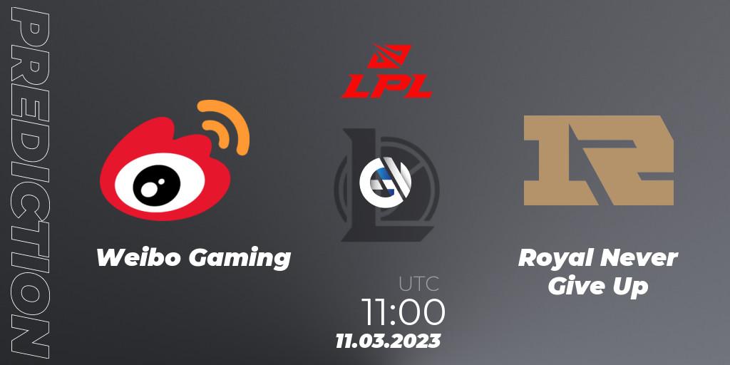 Weibo Gaming - Royal Never Give Up: ennuste. 11.03.23, LoL, LPL Spring 2023 - Group Stage