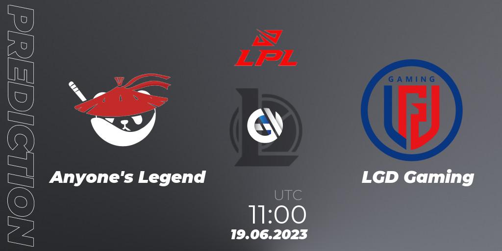Anyone's Legend - LGD Gaming: ennuste. 19.06.23, LoL, LPL Summer 2023 Regular Season